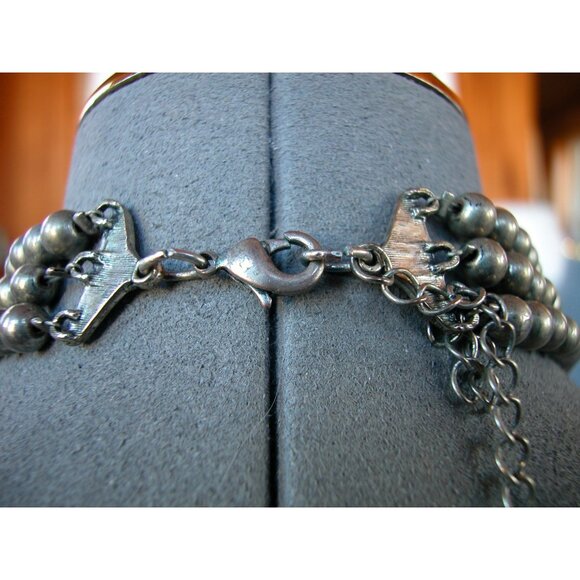 3 Strand Pink & Orange Shell Bead Necklace, Rhinestone Accents & Lobster Clasp - Picture 4 of 4